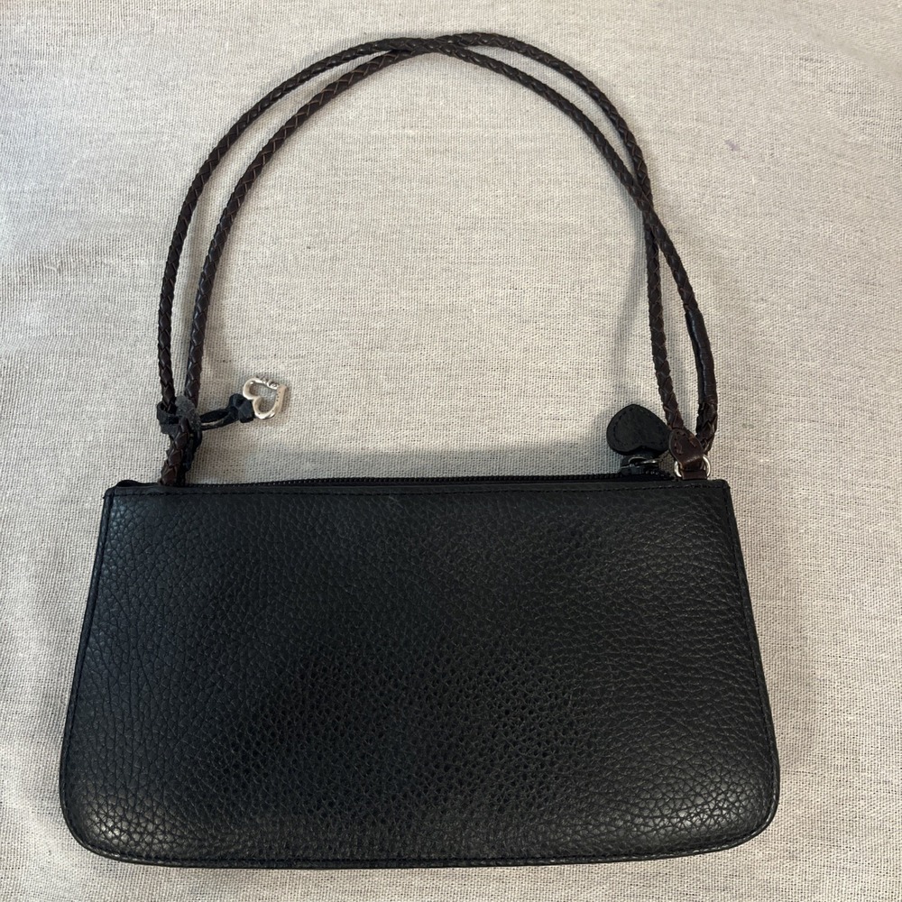 BRIGHTON Black Brown Croc Embossed Leather Small Clutch Wristlet Size Purse - Picture 4 of 6